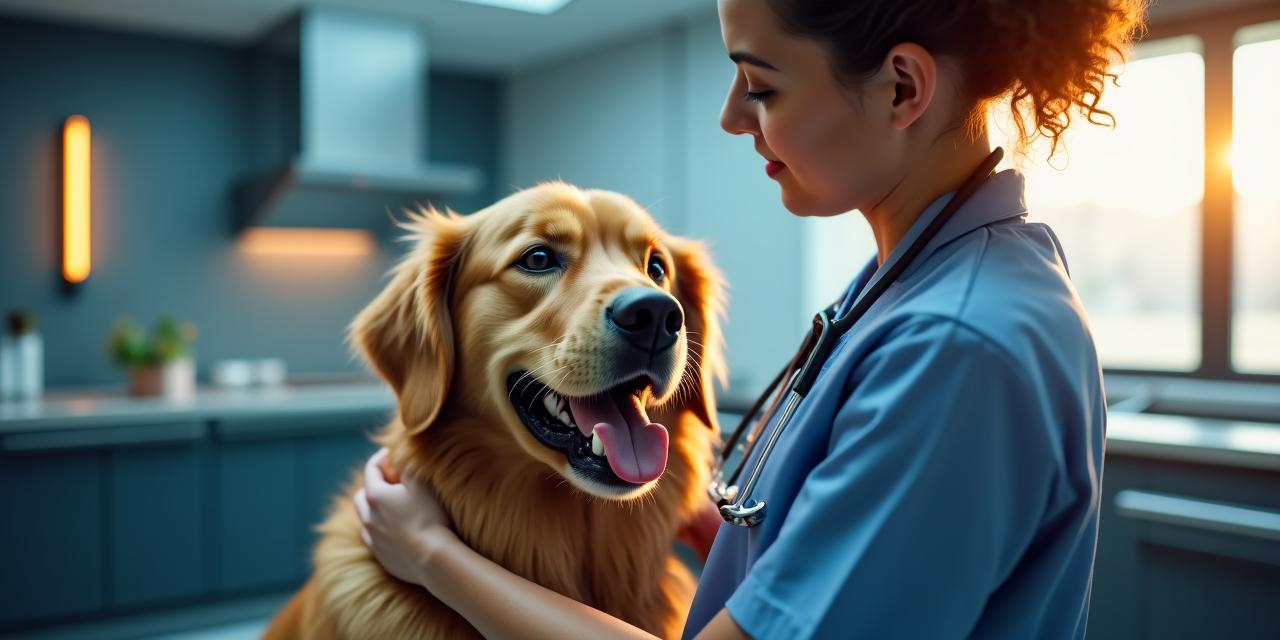 Un cane felice durante un controllo veterinario in un ambiente moderno